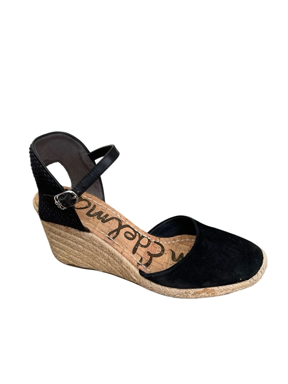 Sam Edelman Black Espadrille Wedge Sandals Ankle Strap 7.5